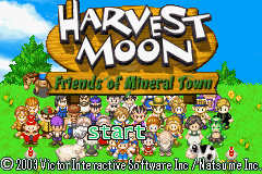Harvest Moon: Friends of Mineral Town title screen for GameBoy Advance